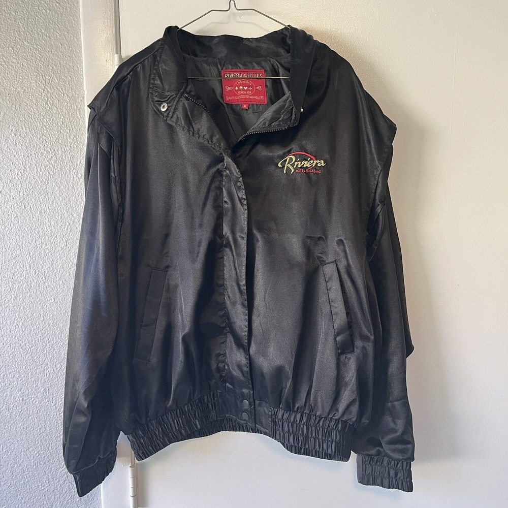 Bomber Jacket Size XL Las Vegas Riviera Casino Vintage Satin Zip Men's Trucker - Picture 10 of 11